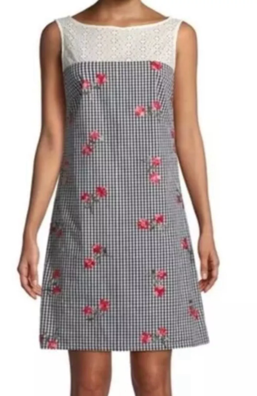 KARL LAGERFELD Gingham Floral Dress Black White Size 4 Summer Dress