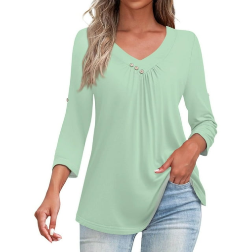 Karen Scott Mint Green Tunic Top - Plus Size 3/4 Sleeve Blouse