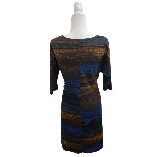 ROBBIE BEE Brown Blue Striped Dress Plus Size Women's Clothing - Image 2