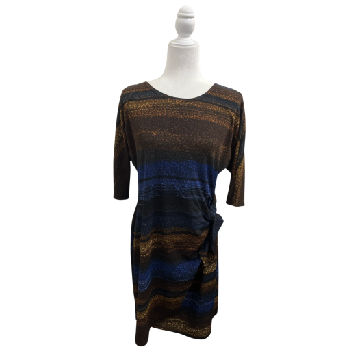 ROBBIE BEE Brown Blue Striped Dress Plus Size Women's Clothing