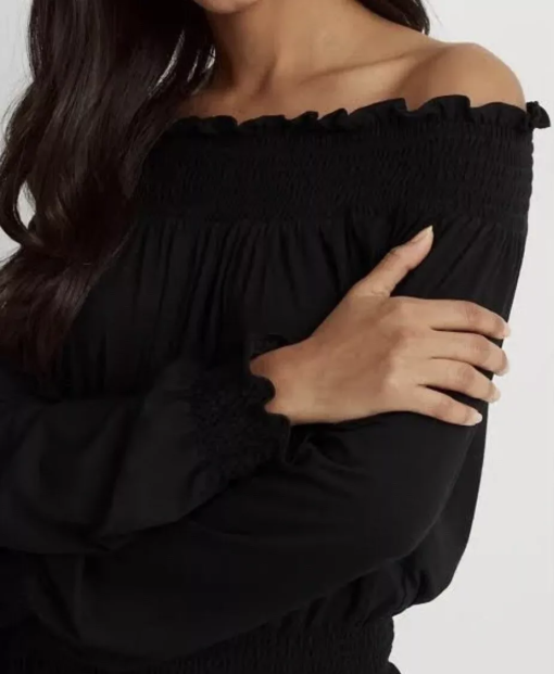 LAUREN RALPH LAUREN Black Off Shoulder Blouse - Plus Size Top - Image 3