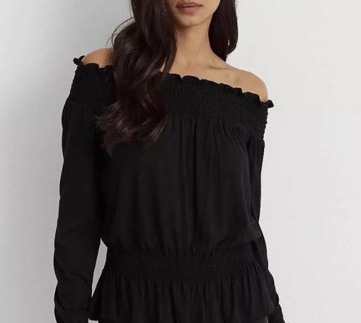 LAUREN RALPH LAUREN Black Off Shoulder Blouse - Plus Size Top - Image 2