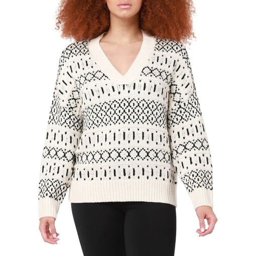 Black Tape Cream/Black Cable Knit Sweater - Small - Women's Sweater