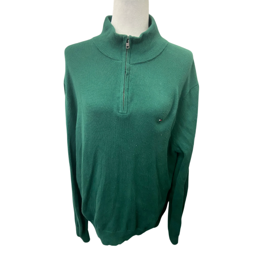 Tommy Hilfiger Green Quarter Zip Sweater - Size L - Pullover