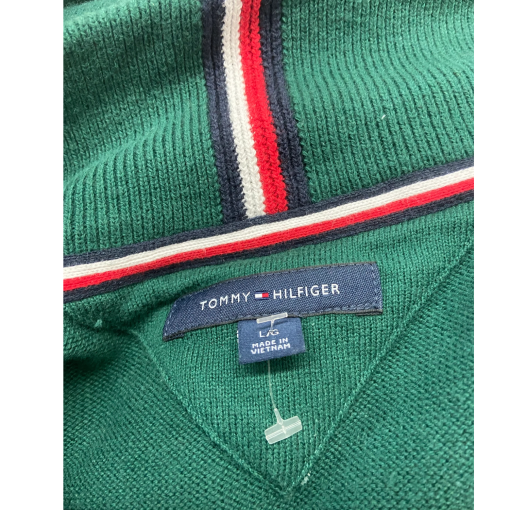 Tommy Hilfiger Green Quarter Zip Sweater - Size L - Pullover - Image 3