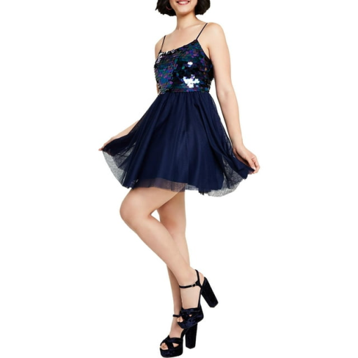 City Studio Navy Sequin Fit & Flare Dress - Size 9/10 - Party Dress