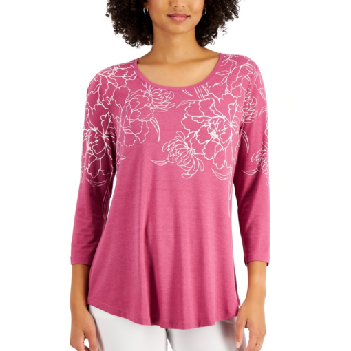 JM Collection Pink Floral 3/4 Sleeve Top - XL - Women's Blouse