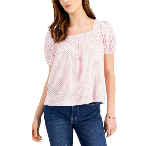 Tommy Hilfiger Pink Smocked Top - Square Neck Blouse - XXL