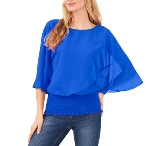 Sam & Jess Petite Blue Blouse - Smocked Hem Top - PXS - Women's Tops