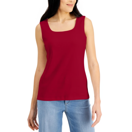 Karen Scott Petite Red Tank Top - Square Neck - Women's Tops