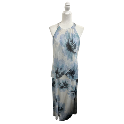 SLNY Floral Maxi Dress Size 10 Blue Halter Dress for Women