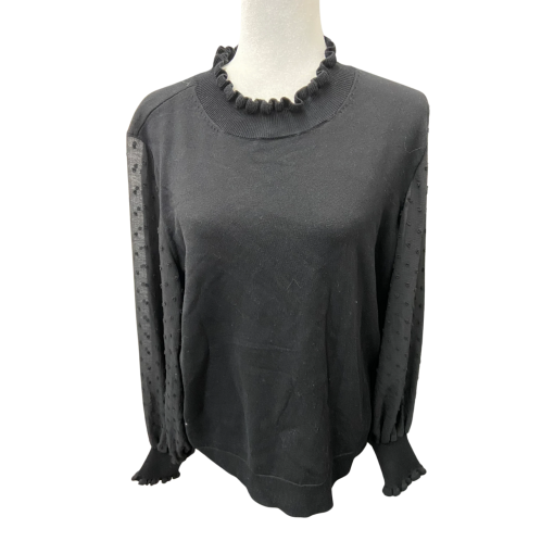 CeCe Black Ruffle Sleeve Sweater - Women's Top