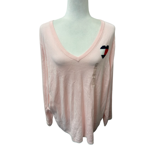 Tommy Hilfiger Pink V-Neck Sweater 2X - Women's Knitwear