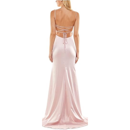 B Darlin Pink Satin Slit Gown - Prom Dress - Size 12 - Image 2