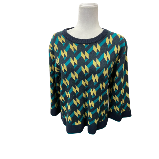 W by WORTH Geometric Sweater - Teal/Yellow - Size L - Women's Knitwear