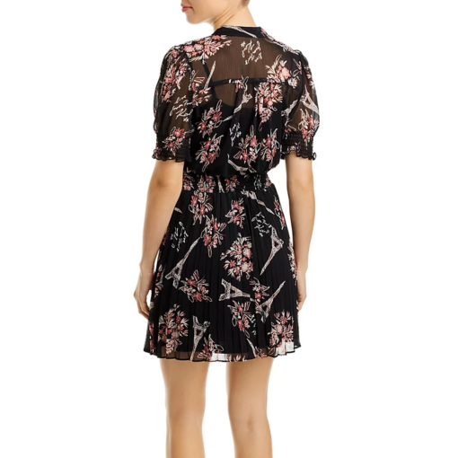 Karl Lagerfeld Paris Black Floral Pleated Dress Size 12 - Mini Dress - Image 2