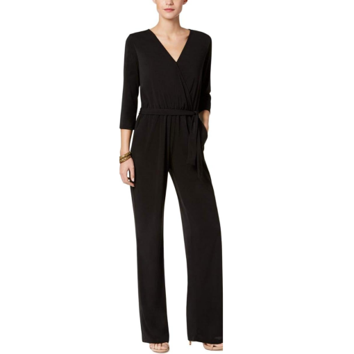 NY Collection Petite Black Jumpsuit with Belt - Women's Jumpsuit