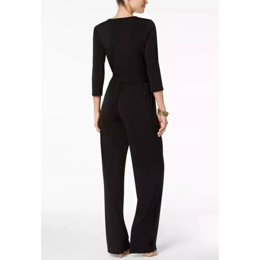 NY Collection Petite Black Jumpsuit with Belt - Women's Jumpsuit - Image 2