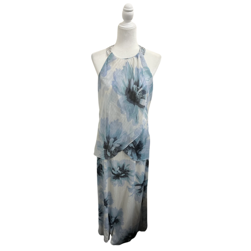 SLNY Floral Maxi Dress Size 6 Blue Evening Gown