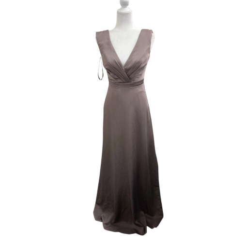 Kleinfeld Taupe Satin V-Neck Gown Size 4 | Bridesmaid Dress