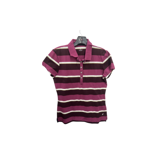 Nautica Striped Polo Shirt Medium Purple Women's Top