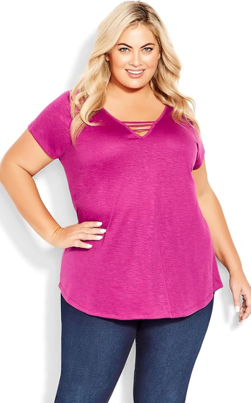 Avenue Plus Size Vivid Viola V-Neck Top - Size 18 - Women's Shirts