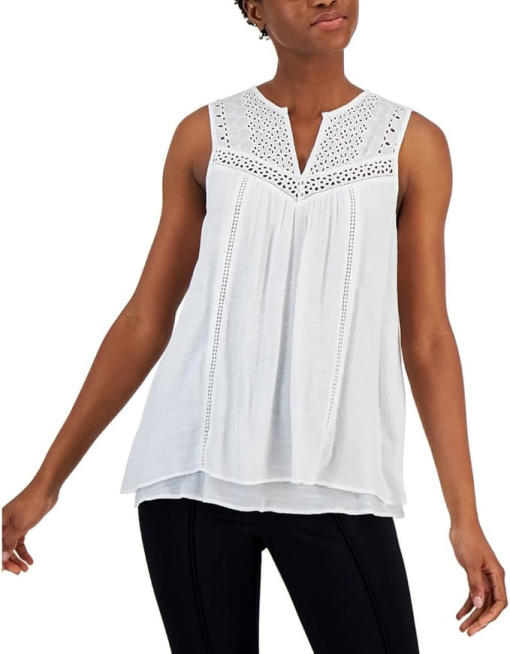 Studio JPR White Crochet Sleeveless Top - XS - Women's Blouse