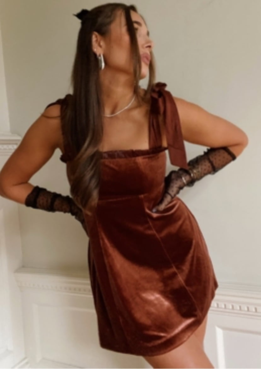 Danielle Bernstein Brown Velvet Mini Dress - Party Dress - Size S