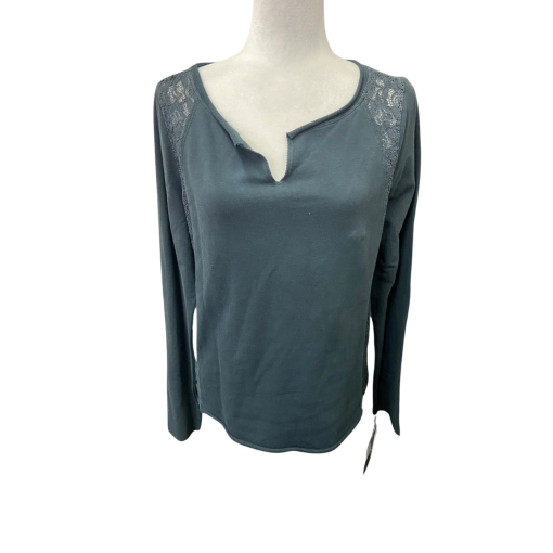 Kensie Women's Teal Lace Sleeve Top - Size S - Long Sleeve Shirt