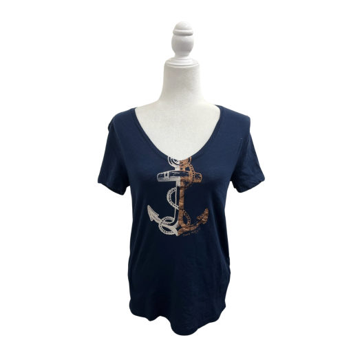 Tommy Hilfiger Women's Navy Anchor V-Neck T-Shirt - Size S/P