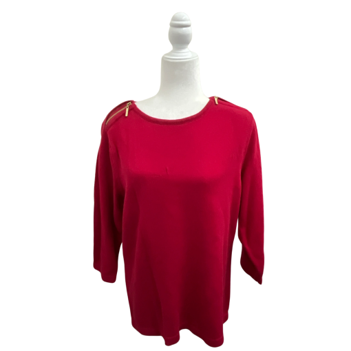Karen Scott Women's Red Sweater Top, L, Shoulder Zip Detail