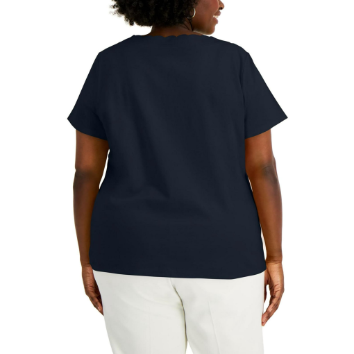 Anne Klein Plus Size Black Scallop Neck Tee - Women's T-Shirt - Image 2