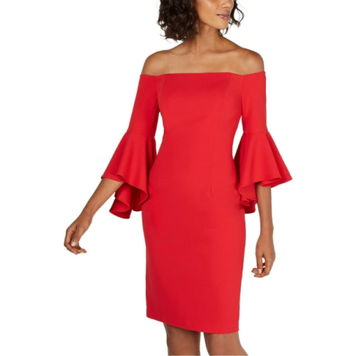 Calvin Klein Women's Red Off-Shoulder Cocktail Dress - Size 16