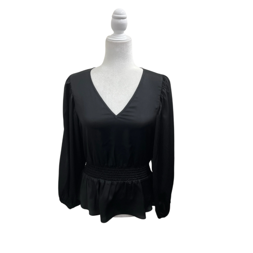 Vince Camuto Black Peplum Top Women's Small V-Neck Blouse