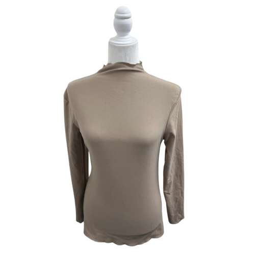 YUNA Women's Long Sleeve Top Beige L/XL - Turtleneck Shirt