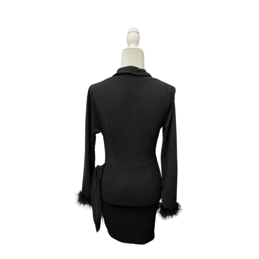 SHEIN Black Mini Dress XS Feather Cuff Party Cocktail Dress - Image 2