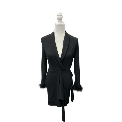 SHEIN Black Mini Dress XS Feather Cuff Party Cocktail Dress