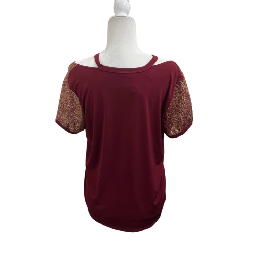Rue 21 Women's XL Burgundy Glitter Top - Short Sleeve Shirt - Image 2