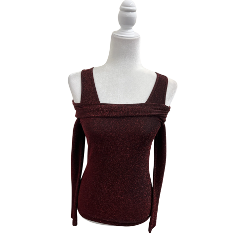 Tommy Hilfiger Women's Red Sparkle Top - Small - Off Shoulder Shirt