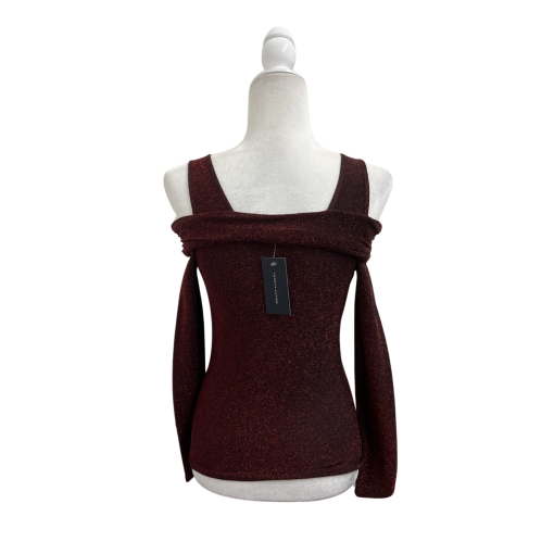 Tommy Hilfiger Women's Red Sparkle Top - Small - Off Shoulder Shirt - Image 2