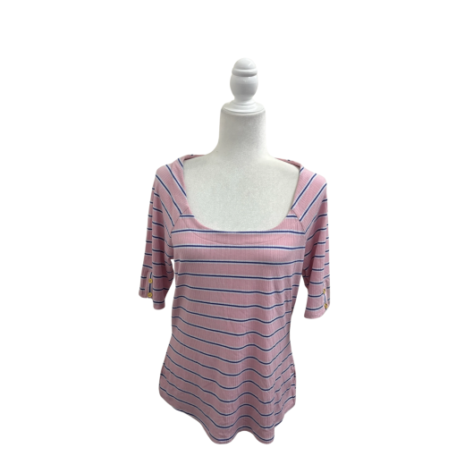 AK Sport Pink Striped Top Women's Large Square Neck Shirt
