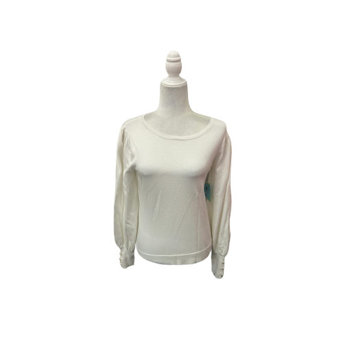 CeCe Women's White Sweater XS Puff Sleeve Knit Top