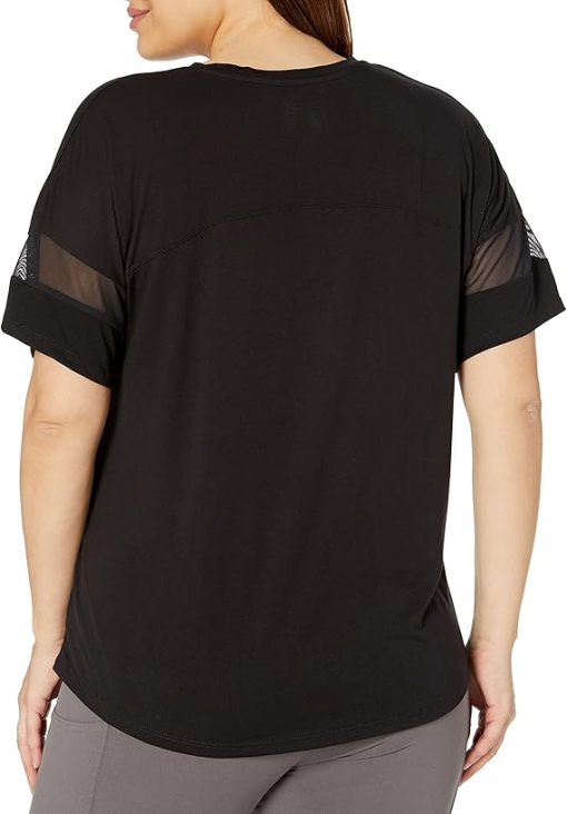 Marc New York Plus Size Black Mesh Sleeve V-Neck Tee - 2X - Women's Tops