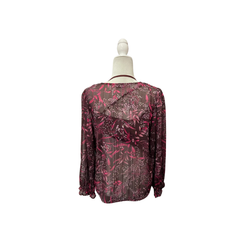 Nanette Lepore Floral Blouse Small Burgundy Women's Top