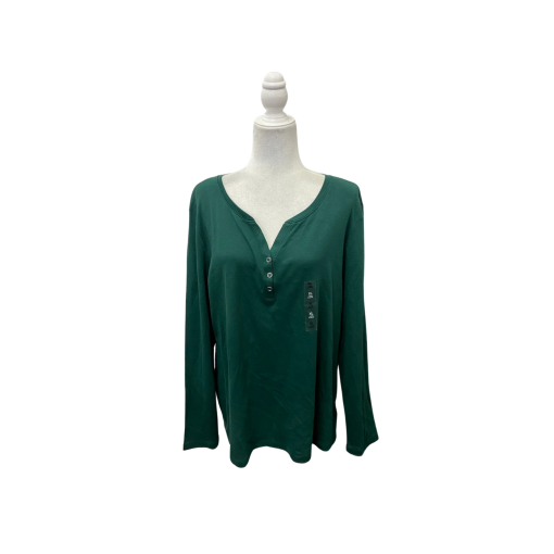Karen Scott Women's Green Henley Top XL - Long Sleeve Shirt