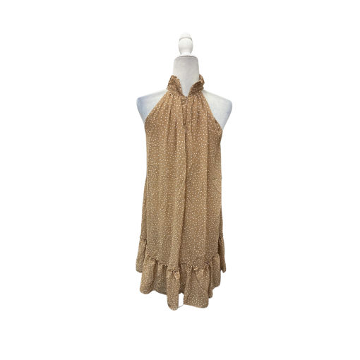 TAYLR 4 Women's Polka Dot Halter Dress - Tan - Size S/M - Summer Dress