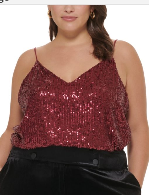 Calvin Klein Plus Womens V-Neck Sequined Cami XL
