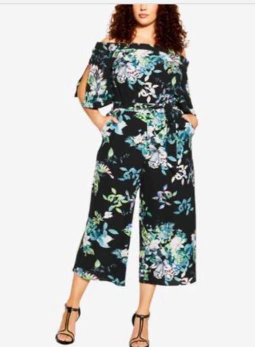 City Chic Plus Kalani Womens Off-the-Shoulder Wide Leg Jumpsuit L