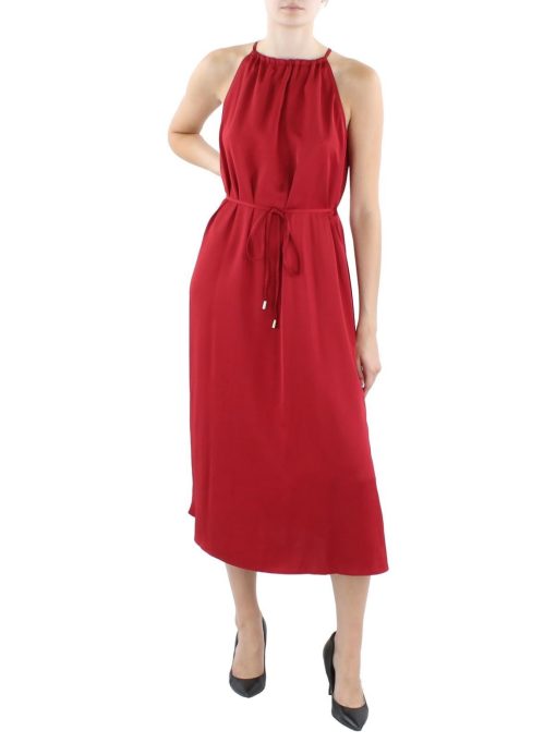 INC Womens Satin Long MIDI Dress red 6