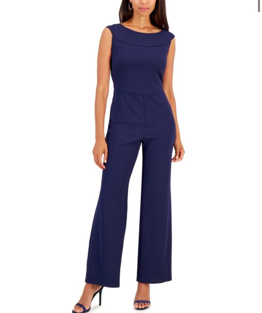 Connected Women's Scuba Crepe Sleeveless Wide-Leg Jumpsuit - Navy 4
